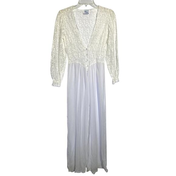 Vintage Sugar Plum White Lace Made in USA Sheer Lingerie Bridal Maxi Robe - Picture 1 of 8